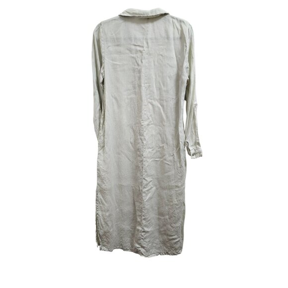 Zara 100% Linen Shirt Dress Long Sleeve Khaki Green Button Front - Picture 7 of 16